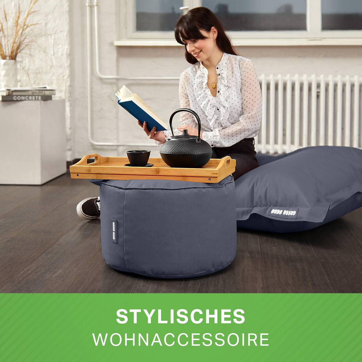 SITZSACK-HOCKER Pouf "Stay" 45x25cm - Grau, Textil (45/25/45cm) - Green Bean