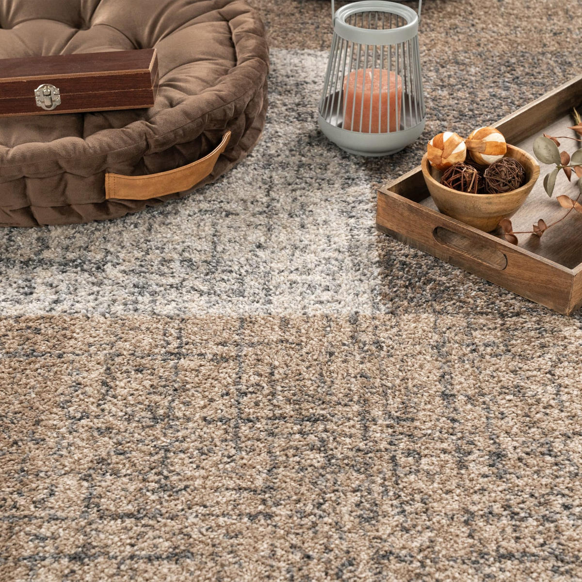 TEPPICH Kurzflor Geometrisches Blockmuster Wohnzimmer schmutzabweisend Braun Rechteckig 120x170 - Braun, Textil (170/120cm) - KADIMA DESIGN