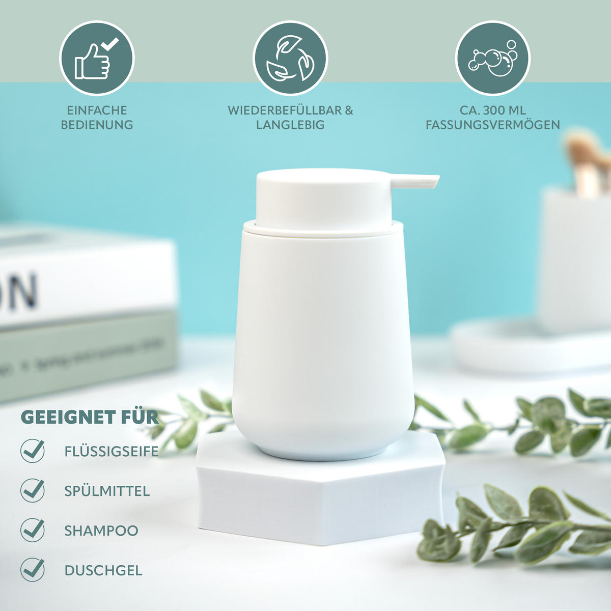 BAD-ACCESSOIRES-SET TESERO, Soft-Touch, weiß - Weiß, Kunststoff (18.5/13.5/10cm) - eluno