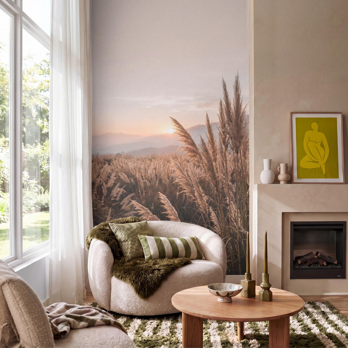 TAPETE - Gras - Feld - Sonne - Natur - 140x240 cm - Sandfarben, Papier (140/240cm) - OnlyWow