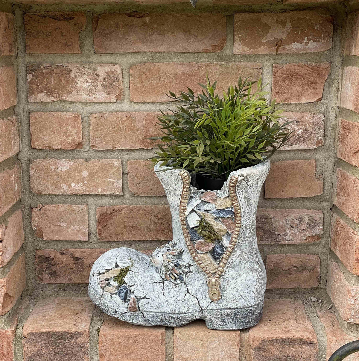 PFLANZTOPF Stiefel aus Magnesia wetterfest 32 cm - Grau, Naturmaterialien (32/28.5/19cm)
