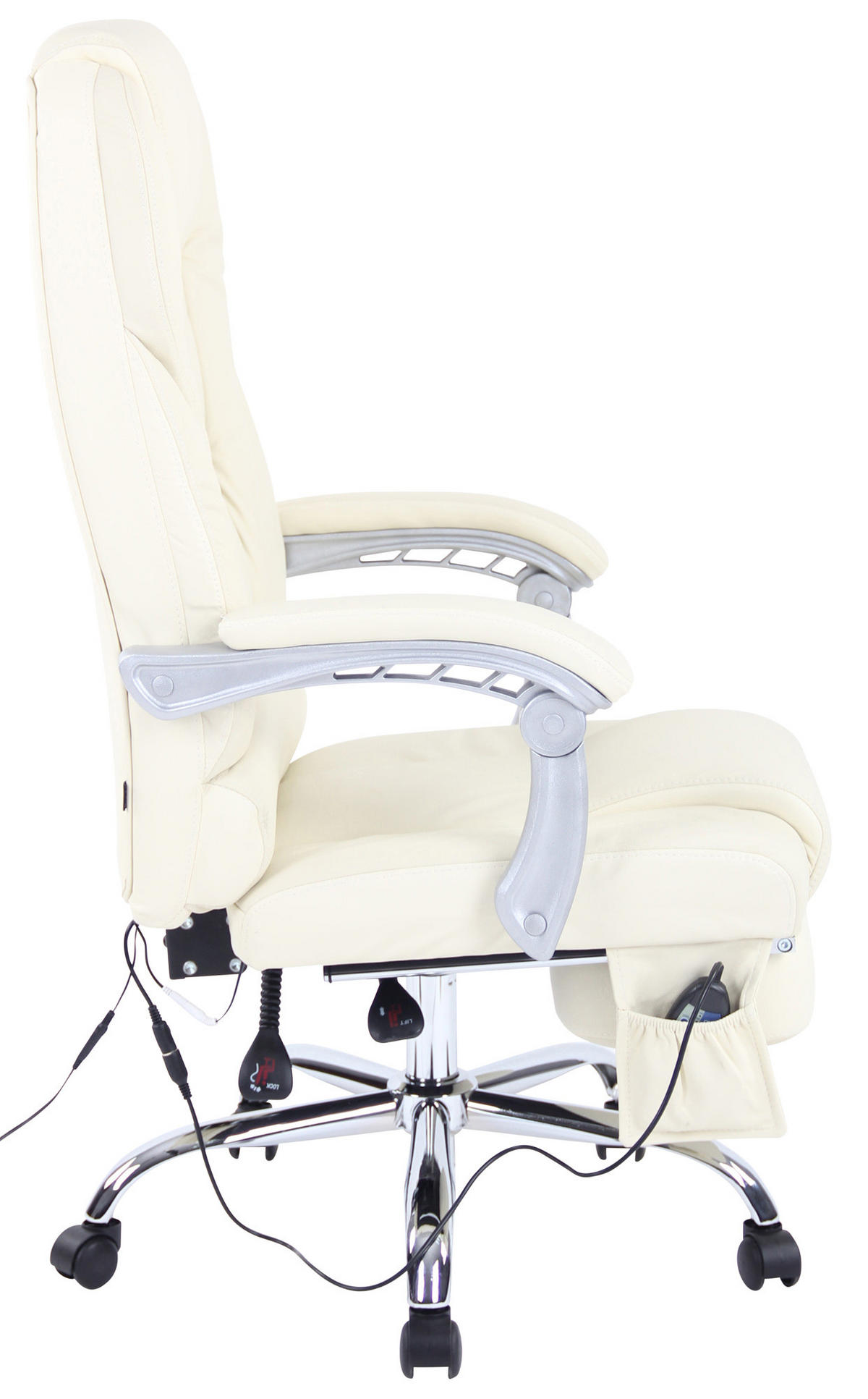CHEFSESSEL Echtleder Creme - Chromfarben/Creme, Leder/Metall (69/118/64cm) - CLP