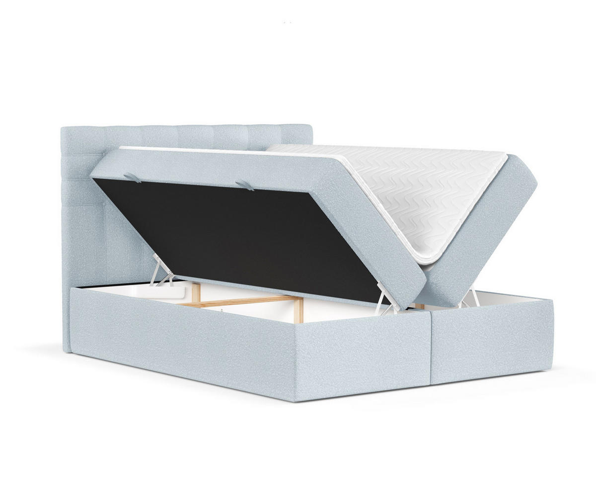 BOXBETT Sansa Hellblau 120/200 cm mit Taschenmatratze und Topper - Schwarz/Hellblau, Holz/Holzwerkstoff (120/200cm) - Maison de Reve