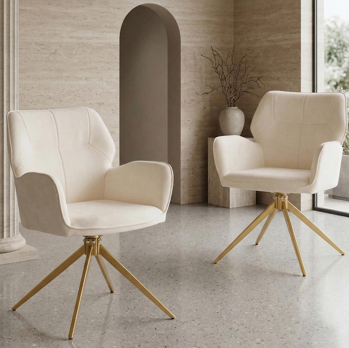 ESSZIMMERSTUHL drehbar 2er-Set Chenille Cream White - Weiß, Metall (45/84/53.5cm) - Meubliv