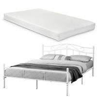 METALLBETT Florenz mit Matratze - Weiß, Textil/Metall (140/200cm) - [en.casa]
