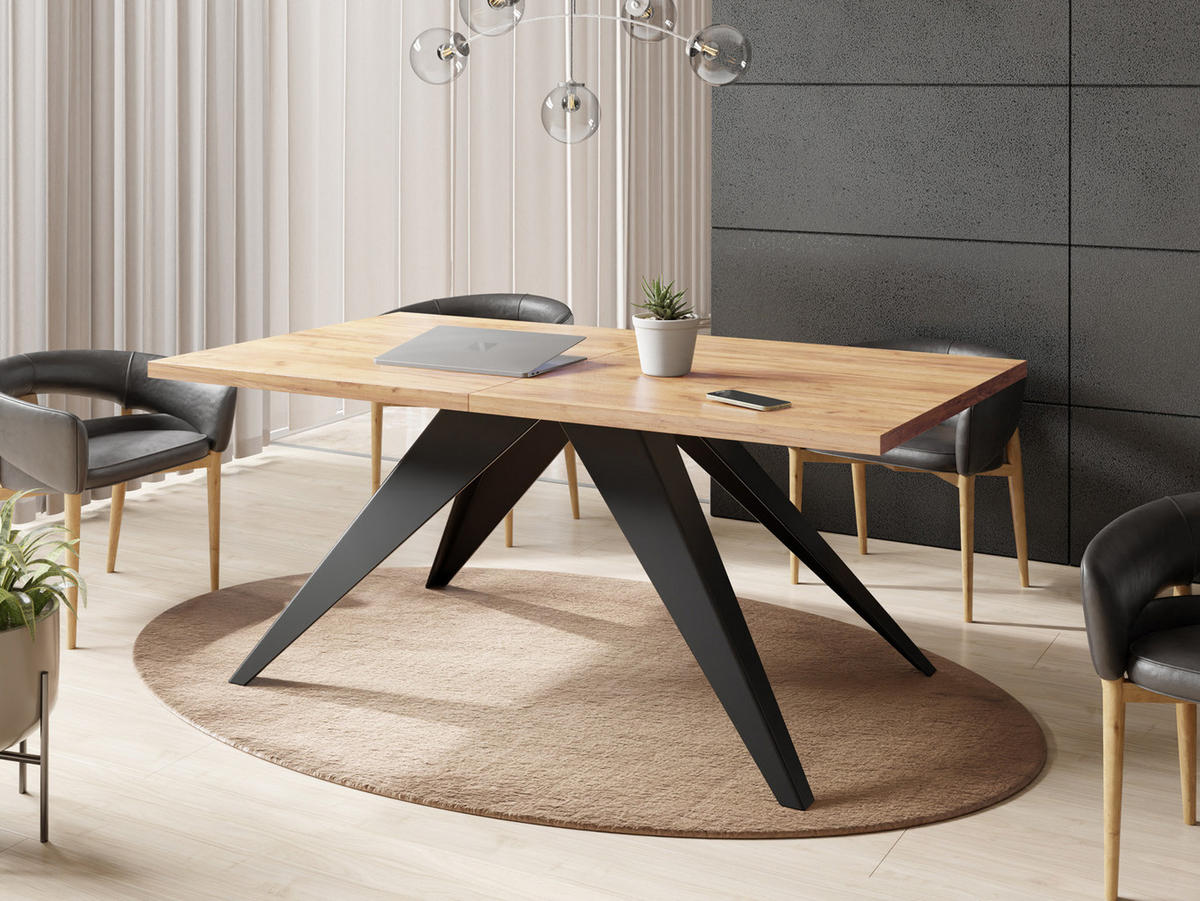 ESSTISCH Vance rechteckig ausziehbar, Craft Eiche 140-240/80/76 cm - Eiche Wotan/Schwarz, Holzwerkstoff/Metall (140/80/76cm) - WFL GROUP