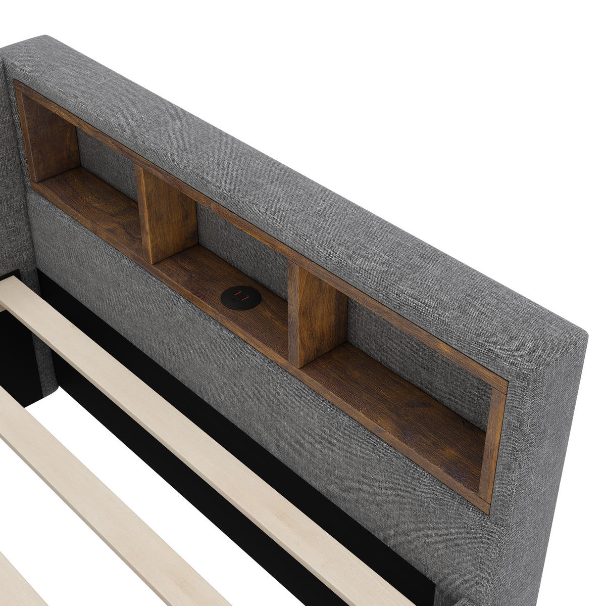 POLSTERBETT aus Leinen 90x200 cm in Grau mit LED, USB-C & 2 Schubladen - Grau, Textil (90/200cm) - Modfu