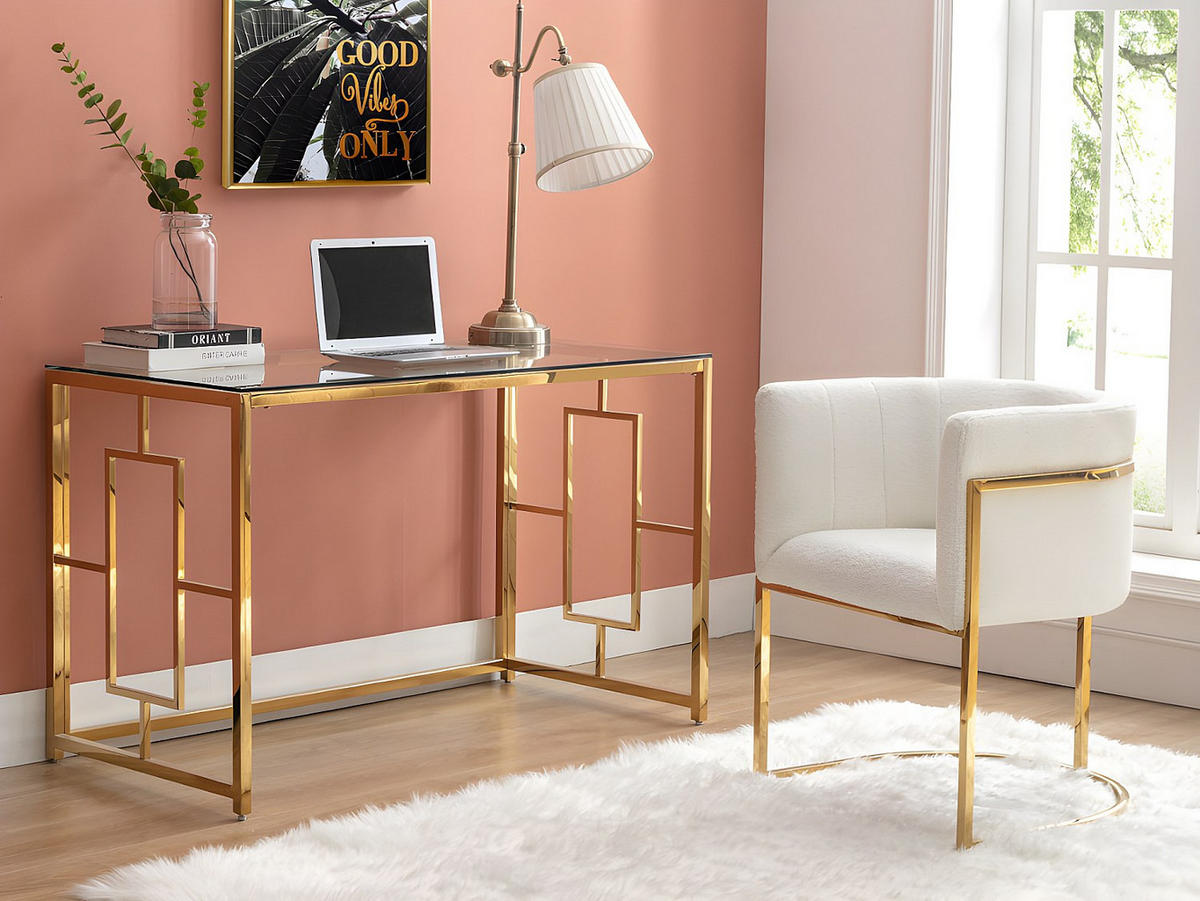 SCHREIBTISCH - Glas & Stahl - Goldfarben & Transparent - CLOTILDE - Goldfarben, Glas (120/60/75.6cm) - Pascal Morabito