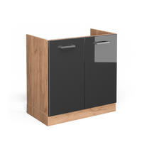 SPÜLENUNTERSCHRANK R-Line Anthrazit Hochglanz 80 cm ohne AP - Honigeiche/Schwarz Hochglanz, Holzwerkstoff (80/81.6/46cm) - Vicco