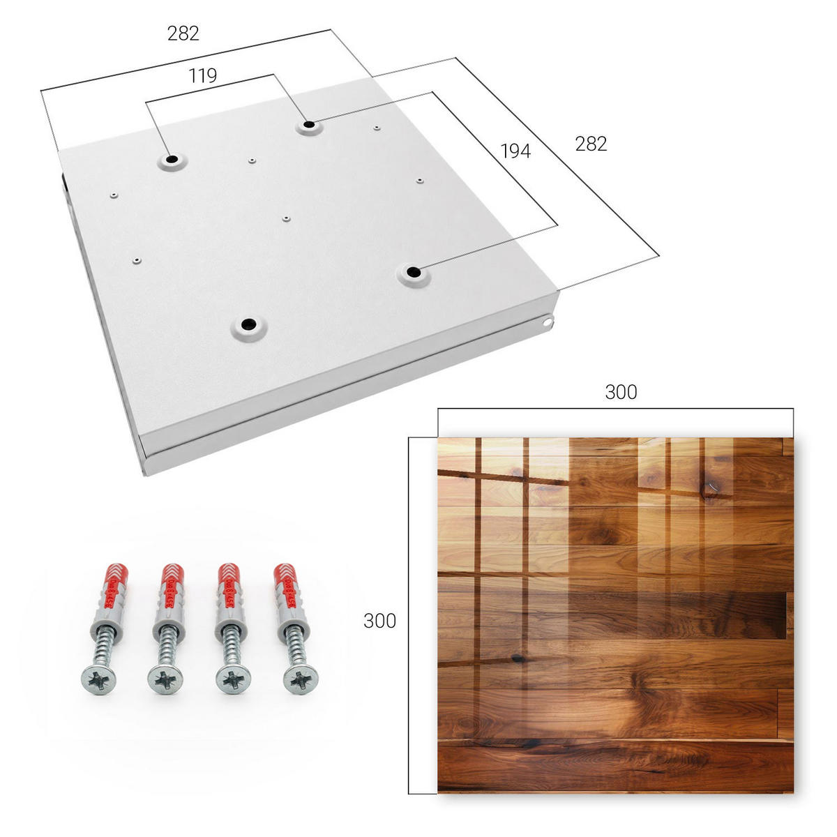 SCHLÜSSELBOX Weiß 30x30 cm – Türöffnung nach rechts - Holzbretter - Braun, Metall (30/30/5cm) - TULUP