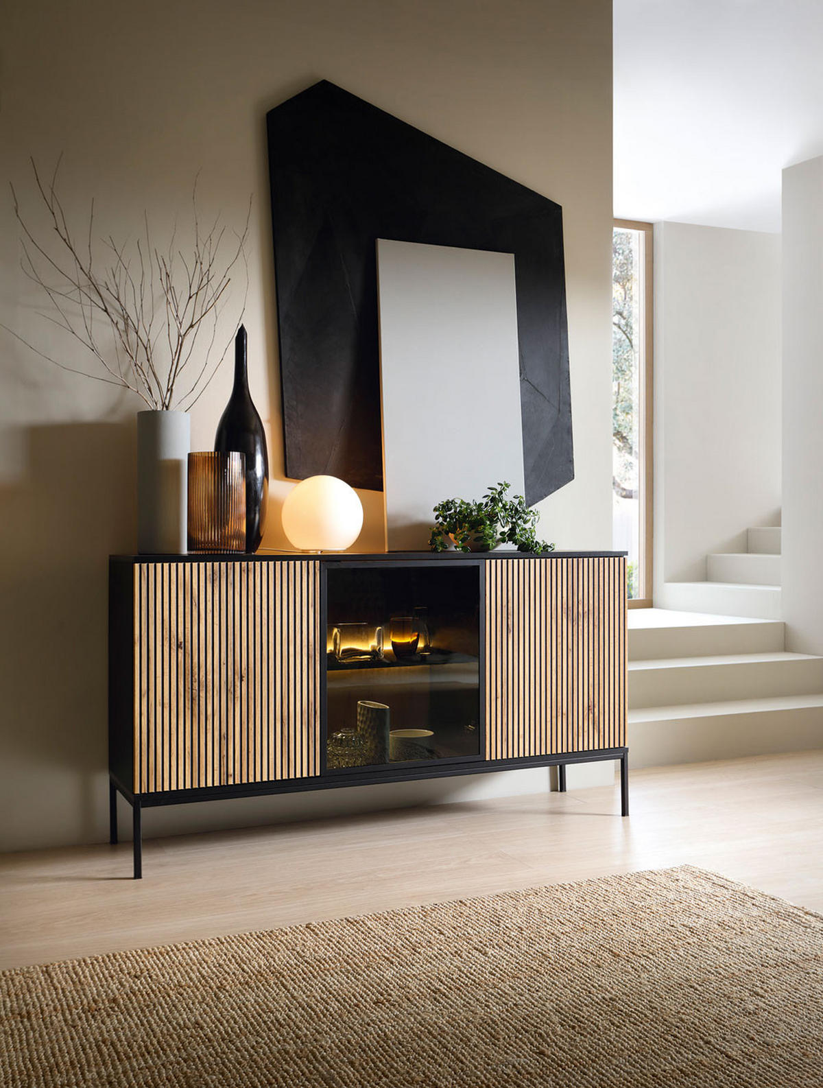 KOMMODE Sento schwarz / Wotan Eiche 154 / 39 / 83cm - Eiche Wotan/Schwarz, Holz/Holzwerkstoff (154/83/39cm) - Feldmann-Wohnen