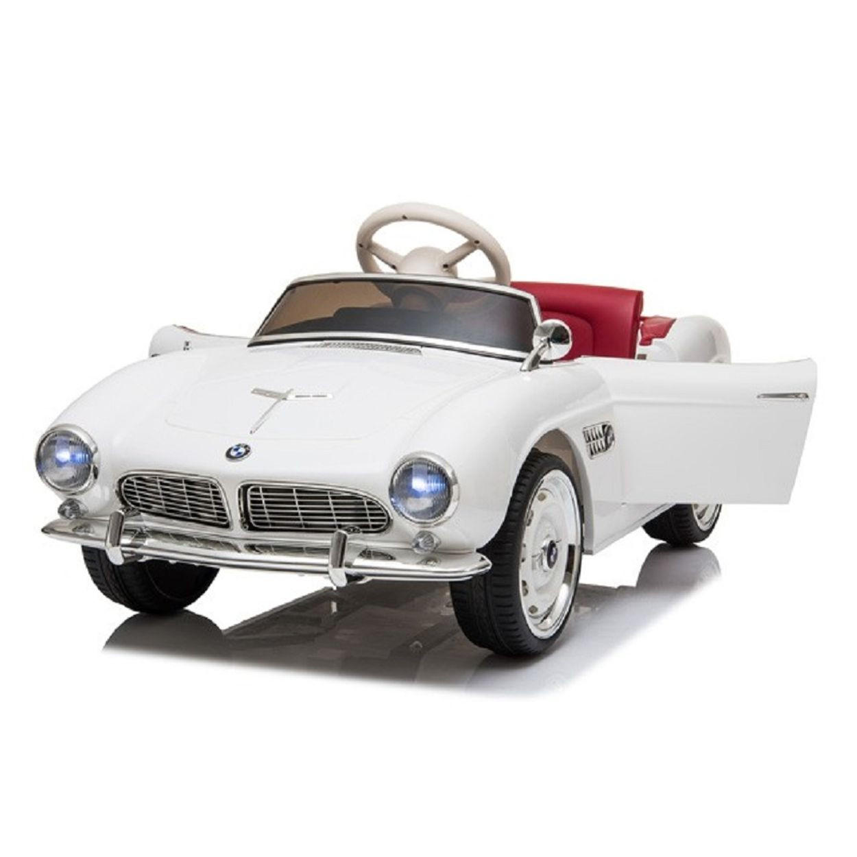 KINDER ELEKTROAUTO BMW 507 Oldtimer EVA-Gummireifen, lizenziert, 2x 35-W-Motoren, Kunstledersitz - Weiß, Kunststoff (115/55/50cm) - Es-Toys