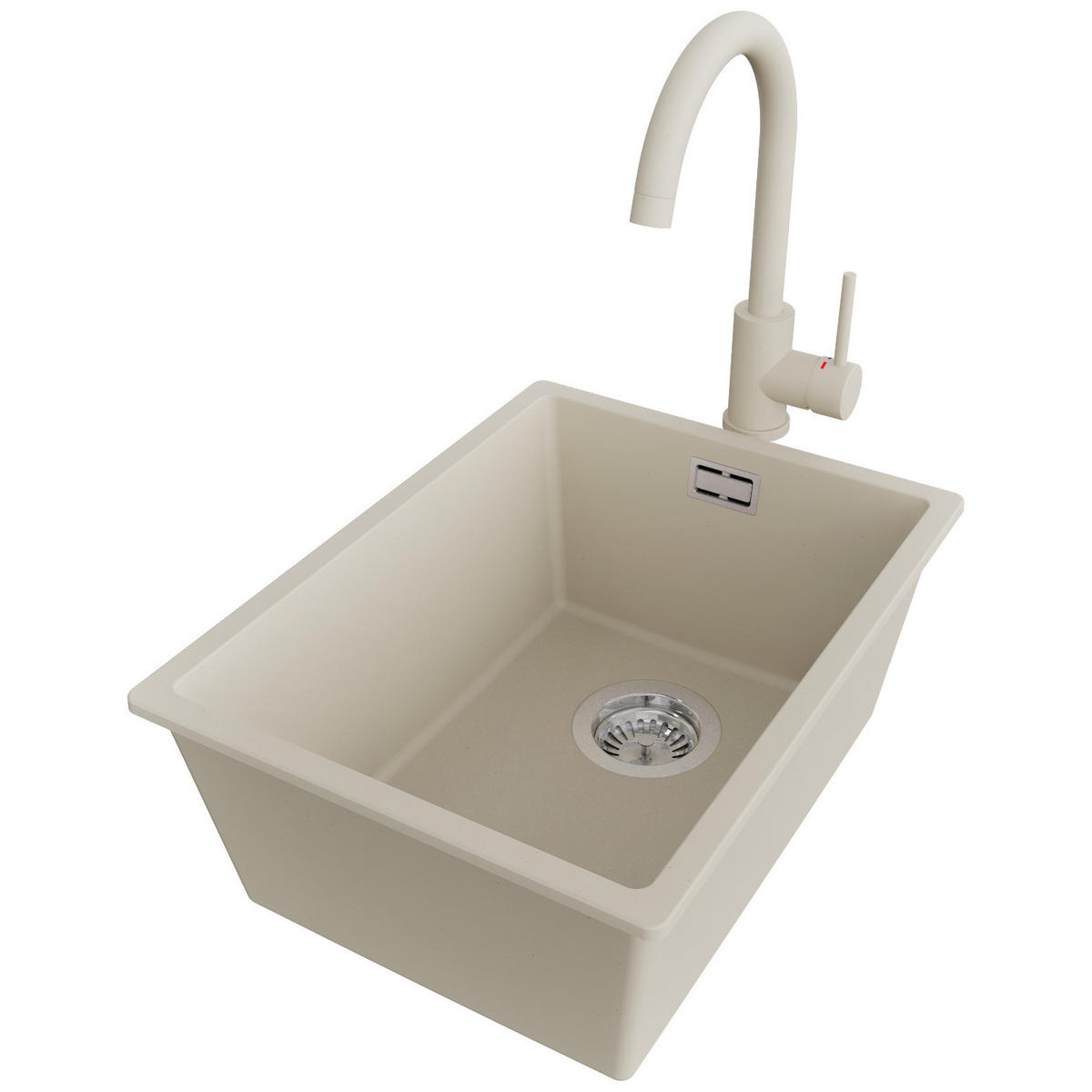 GRANITSPÜLE London Slim, 2-er set Beige 36/47 cm 1 Becken + Küchenarmatur 32/20 cm + Ablauf-Set ab 40er Unterschrank - Chromfarben/Beige, Kunststoff (36/20/47cm) - Primagran