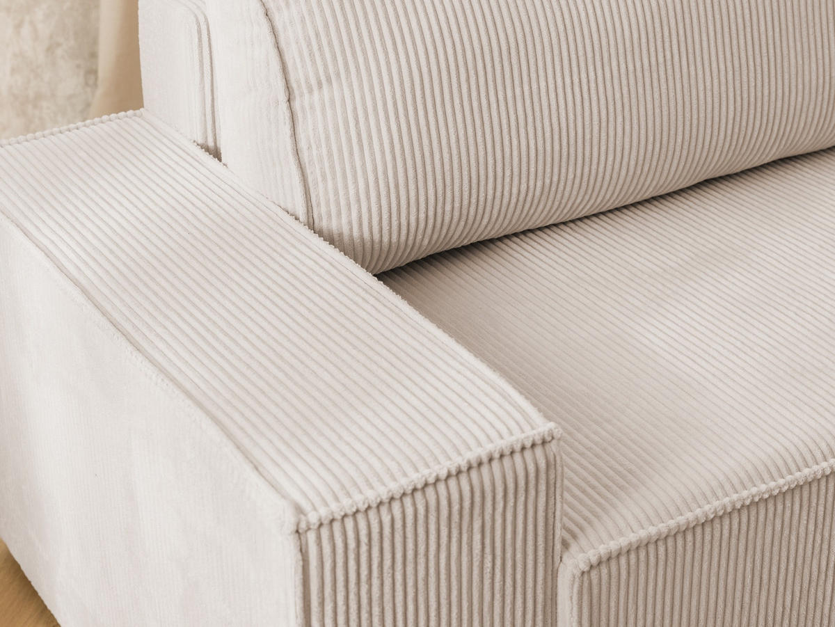 ECKSOFA Rivio mit Schlaffunktion und Bettkasten, Cordstoff Beige - Beige/Schwarz, Holz/Kunststoff (262/149cm) - S-Style