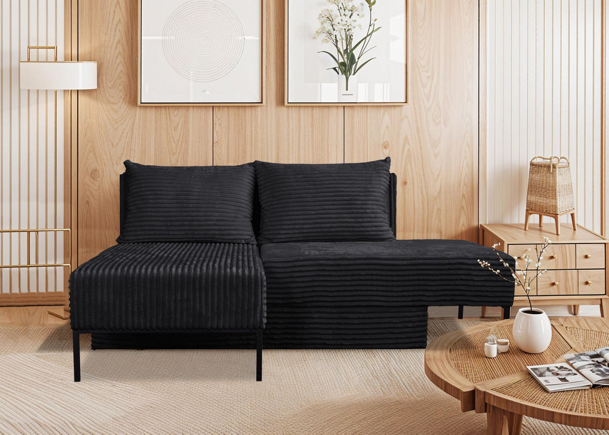ECKSOFA Mit Schlaffunktion MOOKA 4in1-Multifunktions-System Stoff Velo Rechts Schwarz - Schwarz, Holz/Textil (145/160cm) - Kaiser Möbel