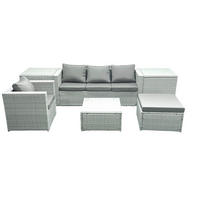 GARTENMÖBELSET mit 3-SITZER SOFA,COUCHTISCH Polyrattan Hellgrau-Mix 5-Sitzer - Hellgrau/Grau, Glas/Kunststoff - Fimous