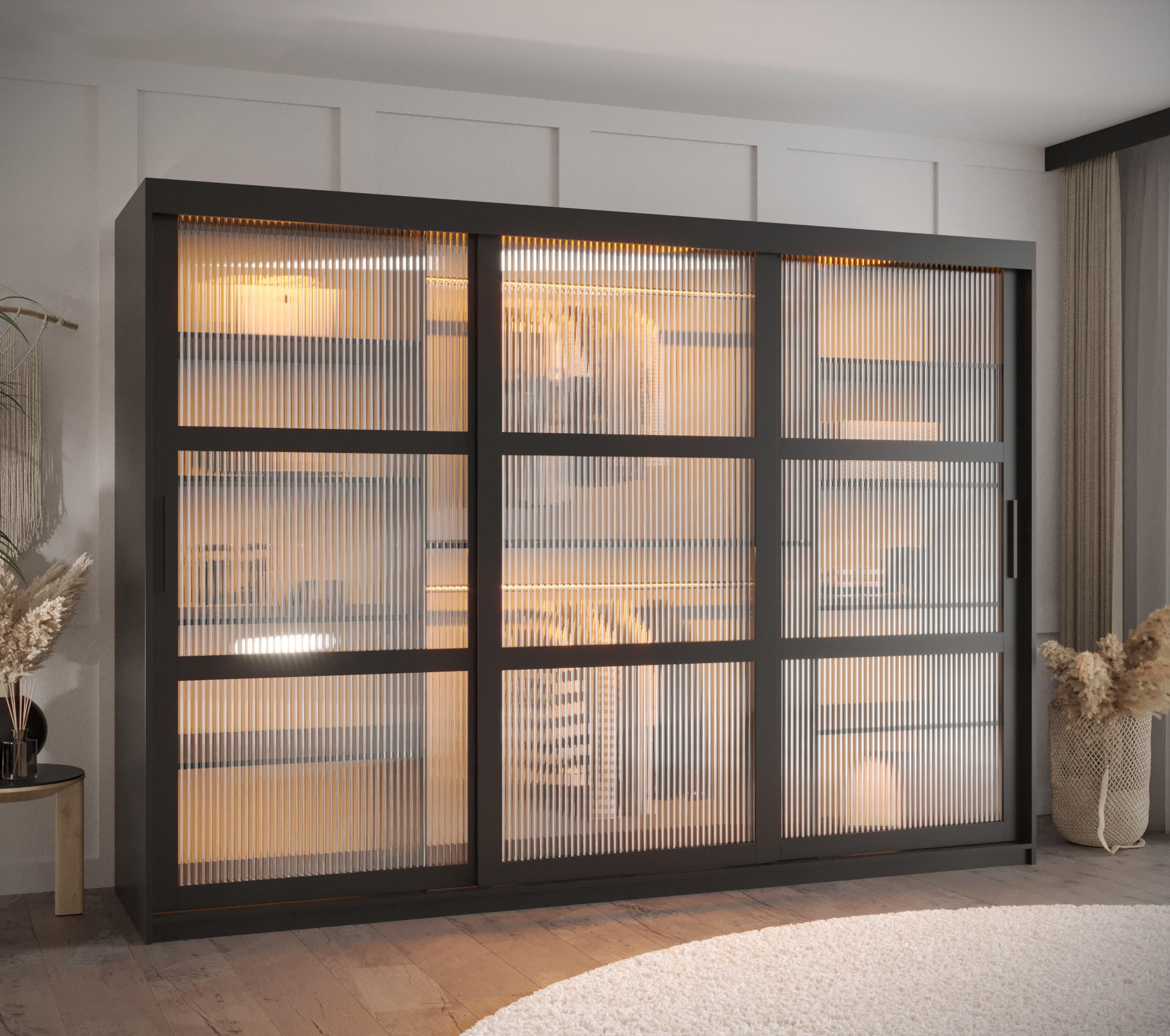 SCHWEBETÜRENSCHRANK 200/250/62 3-türig - Schwarz, Holz/Kunststoff (250/200/62cm) - Abiks Möbel