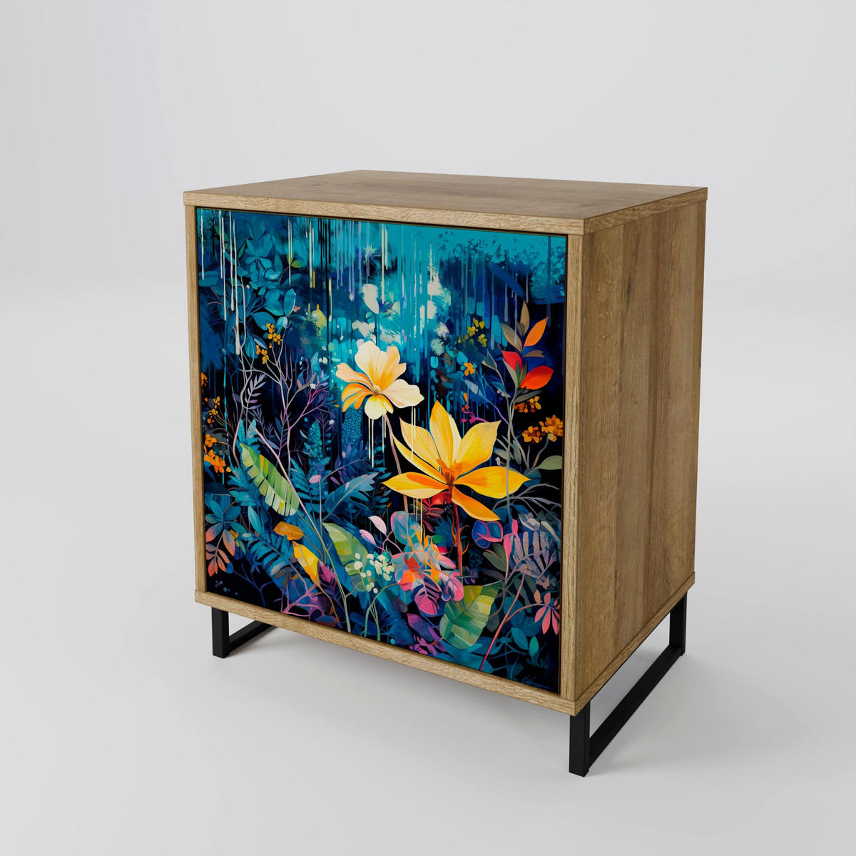 SIDEBOARD MIDNIGHT BLOSSOM, Eichefarben, 57,5x42x77,5 cm, Schräge Buchenholzfüße - Eichefarben/Buchefarben, Holzwerkstoff/Buchenholz (57.5/77.5/42cm) - SpaceRebels