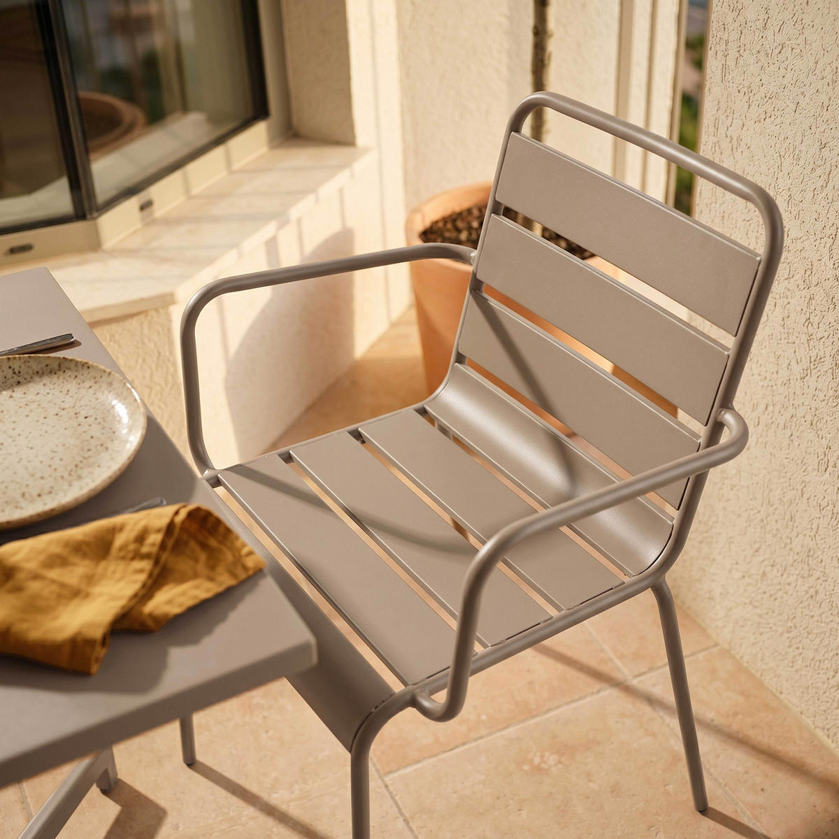 GARTENSET 3-tlg., Taupe - Taupe, Metall - Oviala