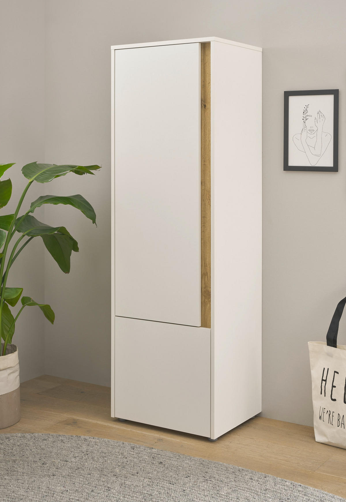 AKTENSCHRANK Weiß matt, Eiche Wotan 50 x 158 cm, Stauraumschrank mit 4 Ordnerhöhen - Eichefarben/Silberfarben, Holzwerkstoff/Kunststoff (50/158/40cm) - Furn.Design