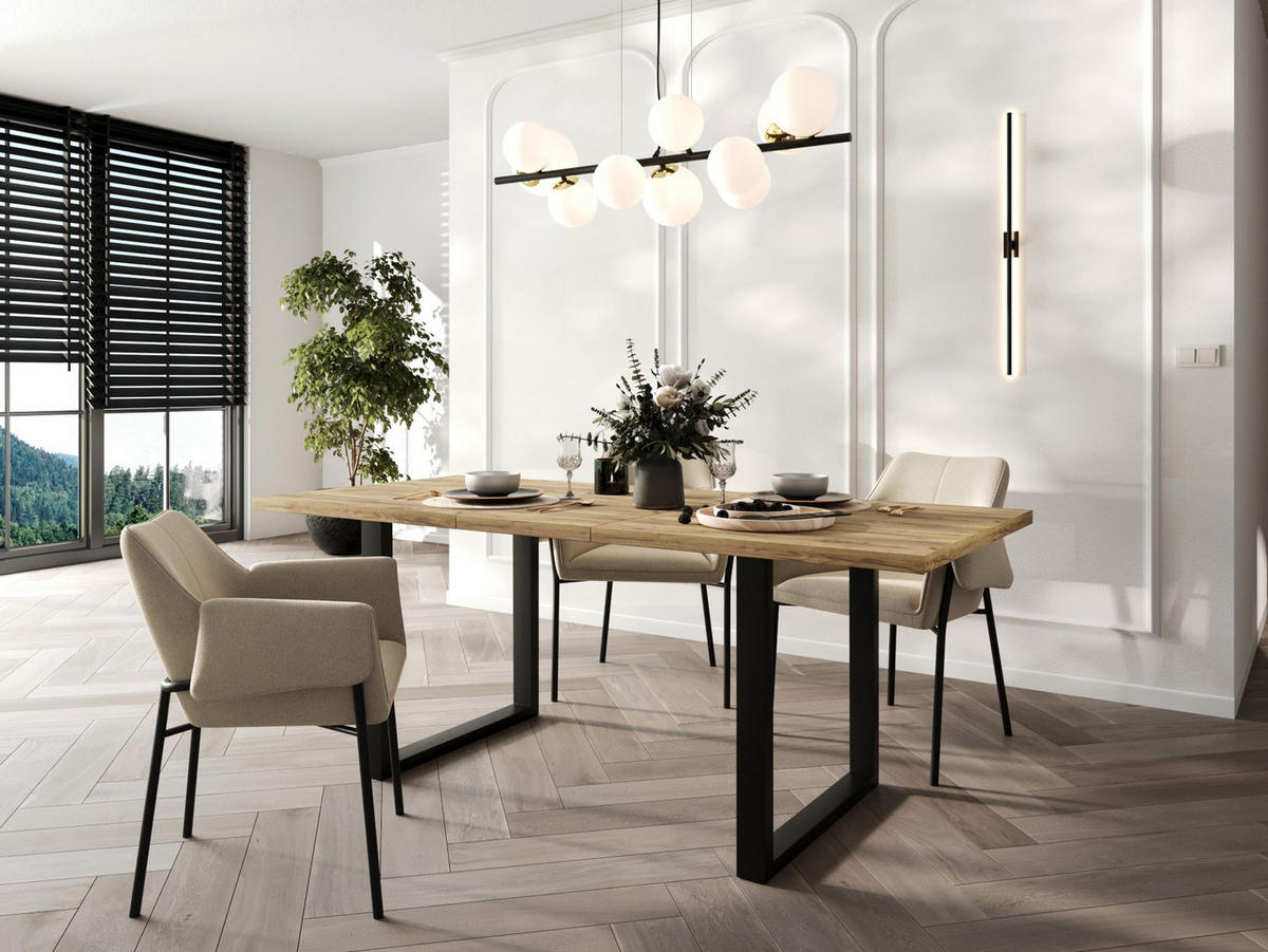TISCH Schwarz SOFTI U Ausziehbar 140x90/180 cm - Eichefarben/Schwarz, Holzwerkstoff (180/90/75.6cm) - Sepro Meble