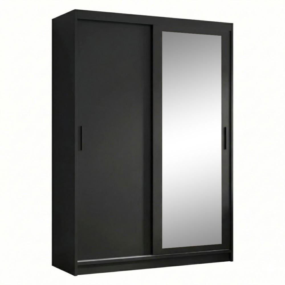 SCHWEBETÜRENSCHRANK Hela 120/205/60 2-türig schwarz mit Spiegel - Schwarz, Holzwerkstoff (120/205/60cm) - Beautysofa