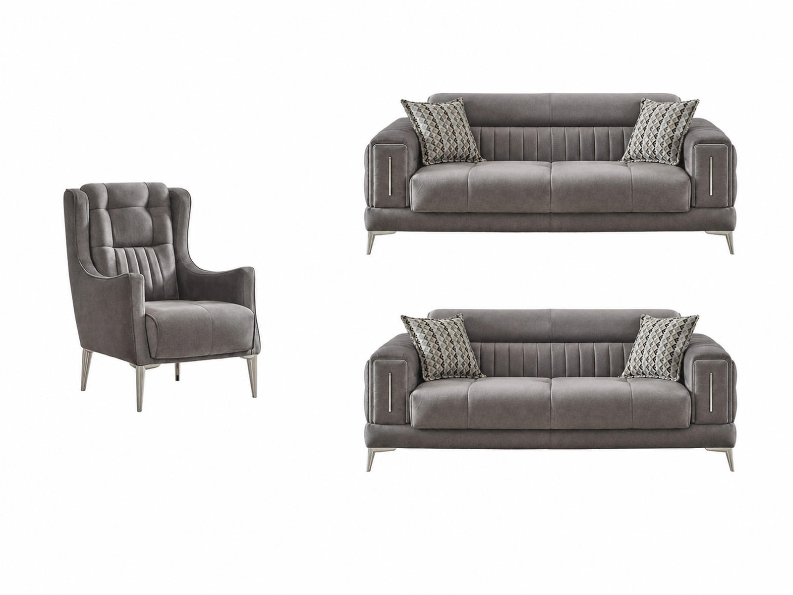 SITZGARNITUR Arica, Grau Stellvariante 2+2+1 - Grau, Holzwerkstoff/Kunststoff (180/80/95cm)
