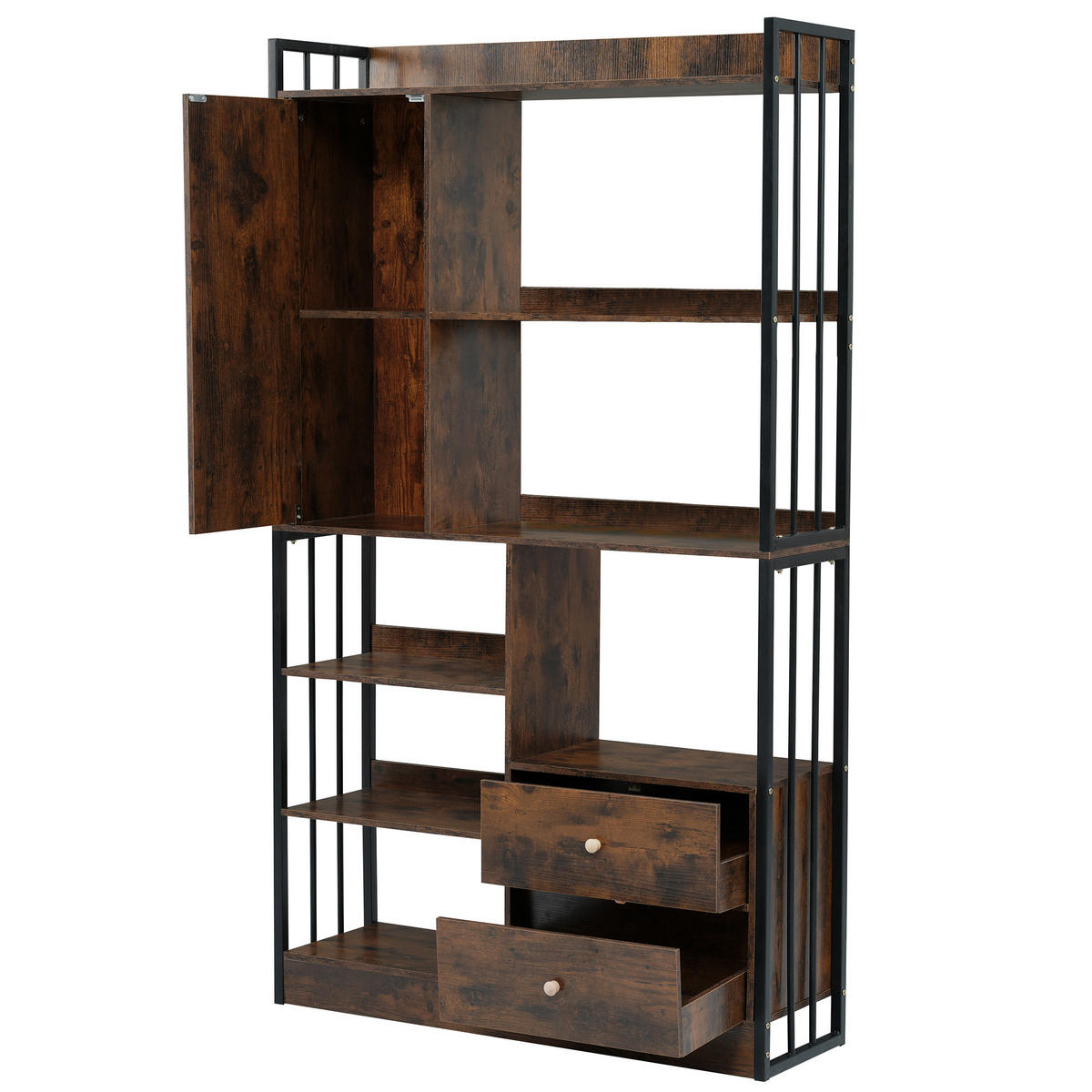 MEHRZWECKSCHRANK mit 6 Regale,Hochschrank mit Türen und Schubladen - Braun, Holzwerkstoff/Metall (100/173.5/30cm) - EVRYAE