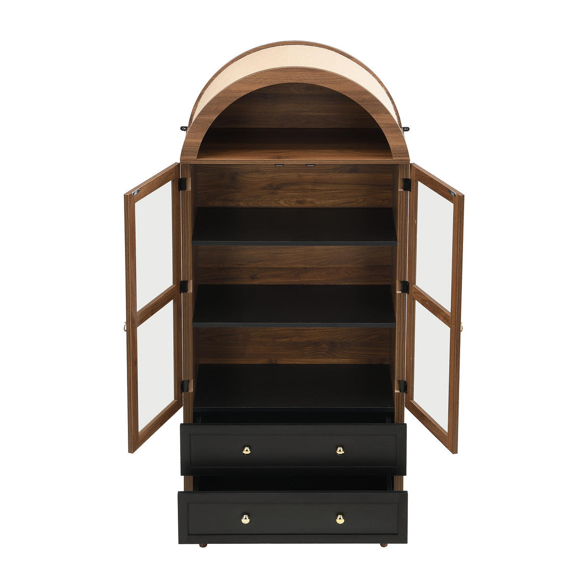 HIGHBOARD in Walnussfarben Bücherregal mit verstellbaren Einlegeböden für Wohnzimmer und Esszimmer, B70/T38/H168 cm - Nussbaumfarben, Glas/Holzwerkstoff (70/168/38cm) - STILVORA