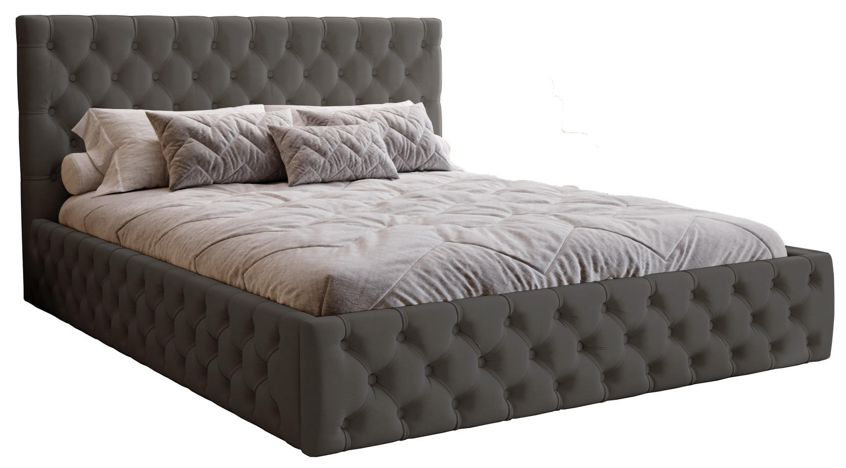 POLSTERBETT 200x200 Verti Slim, Chesterfield, Dunkelgrau - Dunkelgrau, Holz/Textil (200/200cm) - Emporius