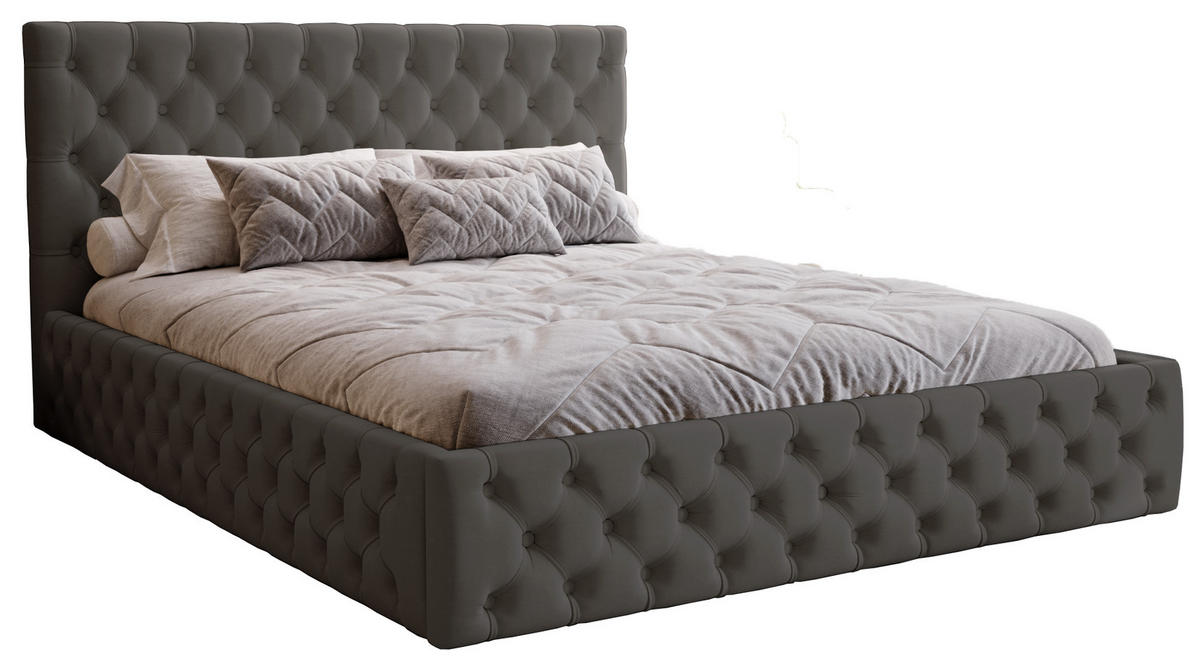 POLSTERBETT 200x200 Verti Slim, Chesterfield, Dunkelgrau - Dunkelgrau, Holz/Textil (200/200cm) - Emporius