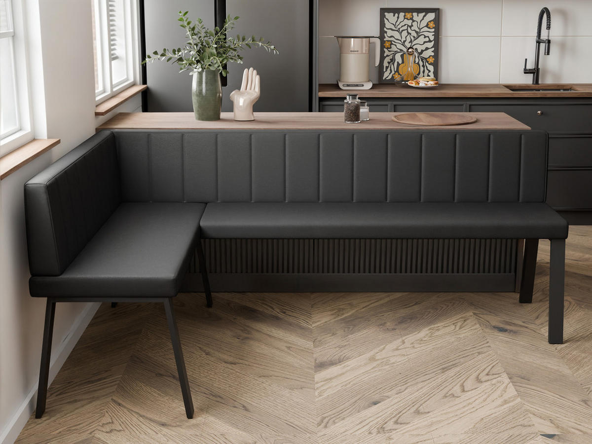 ECKBANK links MONO Y Kunstleder gesteppt, 128/168 cm Schwarz - Schwarz, Kunststoff/Textil (128/168cm) - Idohome