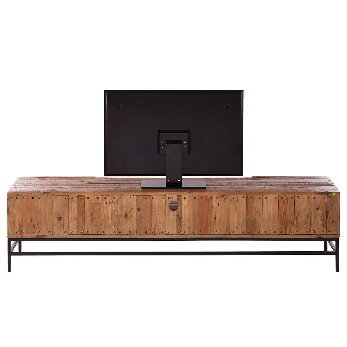 TV-LOWBOARD - 1 Fach, Pinie massiv / Metall, 200 cm - Schwarz/Pinienfarben, Holz (200/50/45cm) - home24