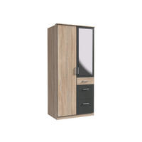 KLEIDERSCHRANK Click in Eiche Sägerau mit Grafit - Drehtürenschrank 91 cm Breite mit Spiegel - Braun, Holzwerkstoff (91/199/58cm)