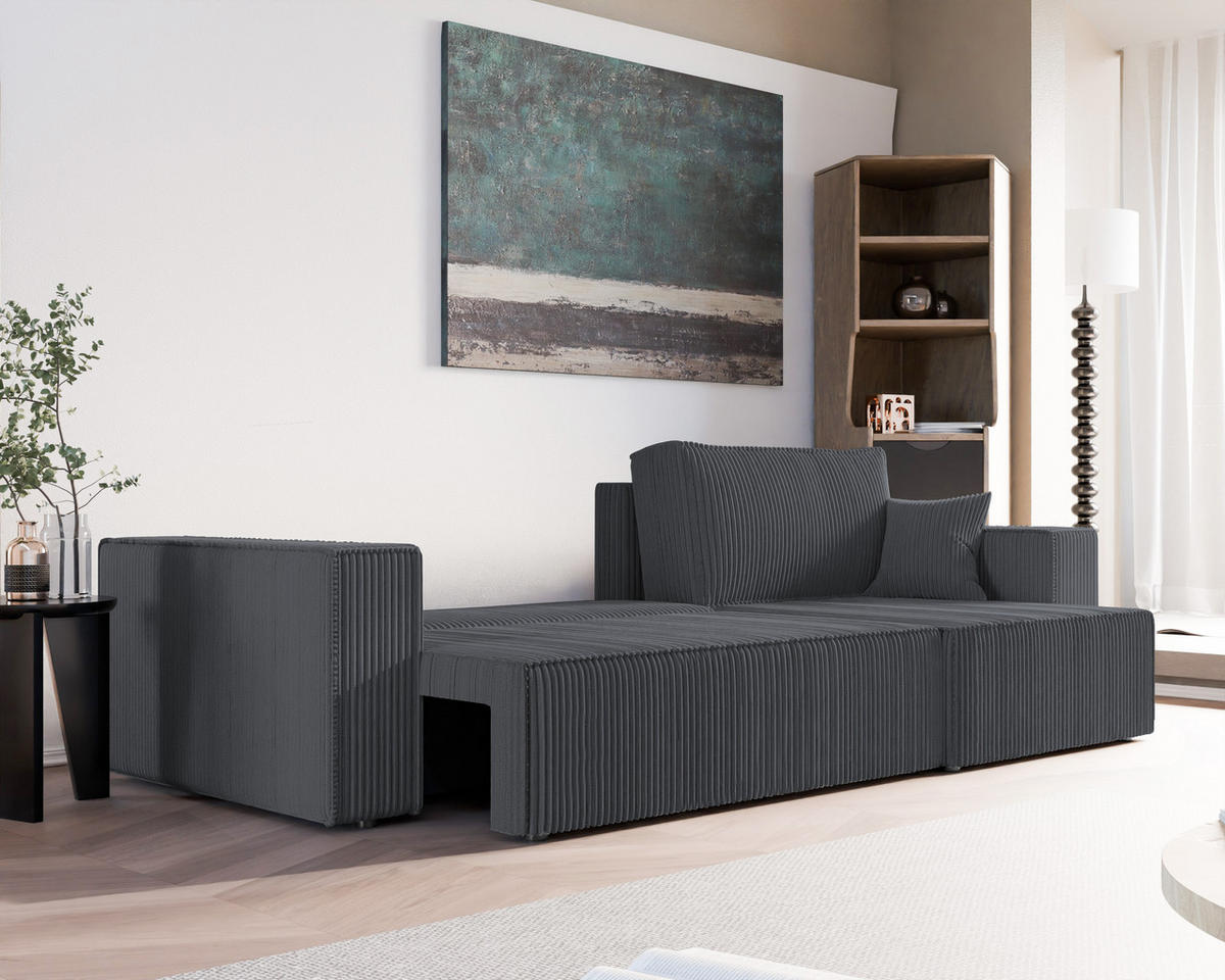 ECKSOFA mit Schlaffunktion und Bettkasten, Grau - Grau, Holzwerkstoff/Textil (145/276cm) - Idohome