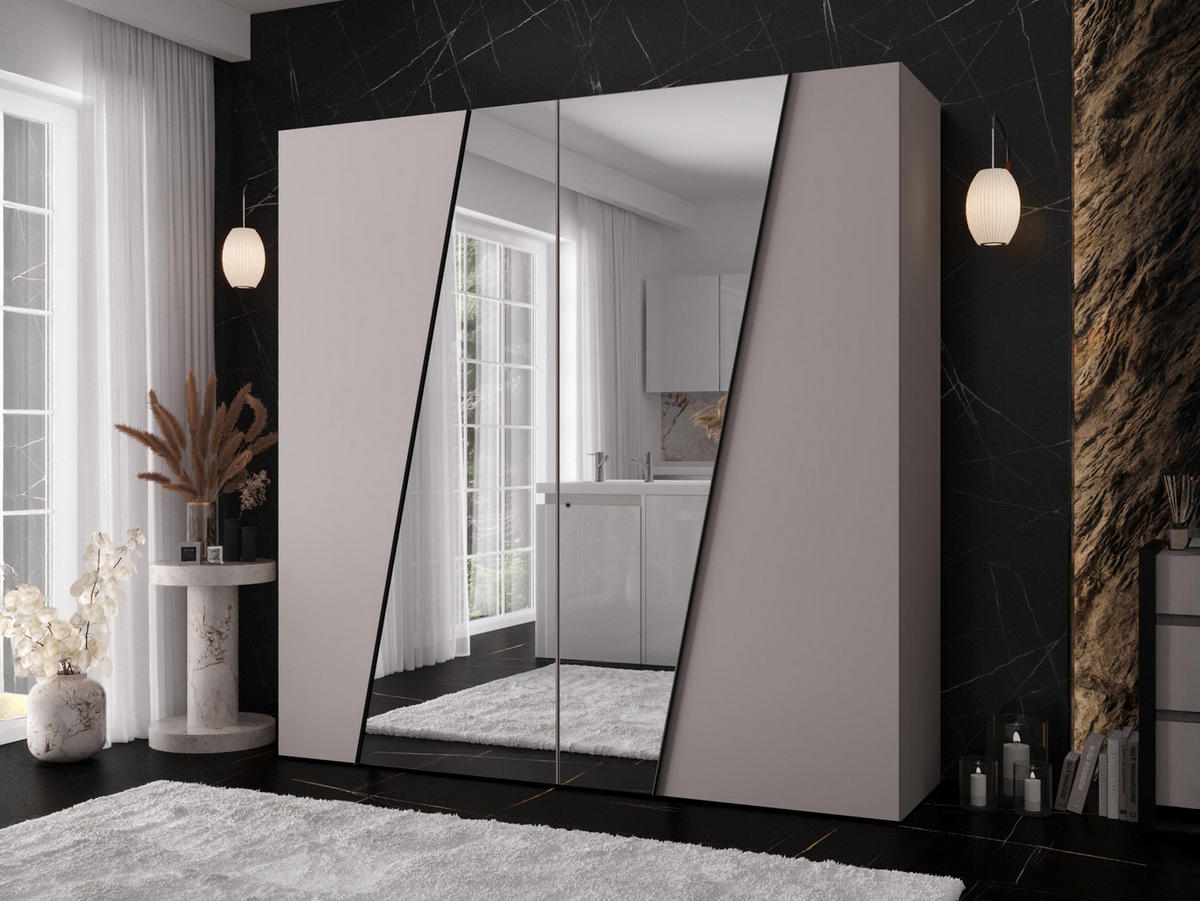 DREHTÜRENSCHRANK Zen 2L 200 cm - Kaschmir/Schwarz, Holzwerkstoff/Kunststoff (200/202/50cm) - MIRJAN24