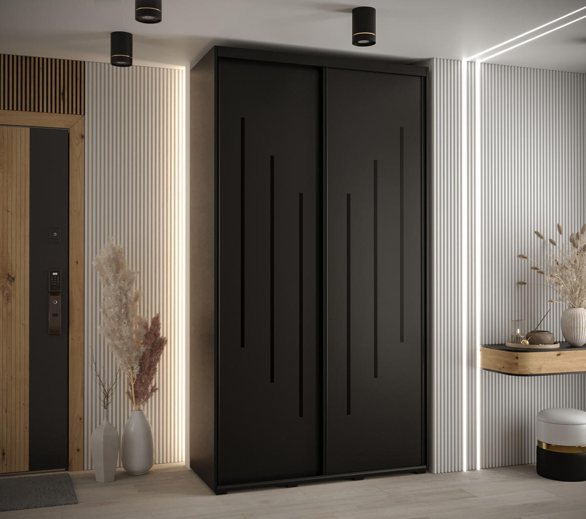 SCHWEBETÜRENSCHRANK 235,2/140/60 2-türig - Schwarz, Holz/Metall (140/235/60cm) - Abiks Möbel