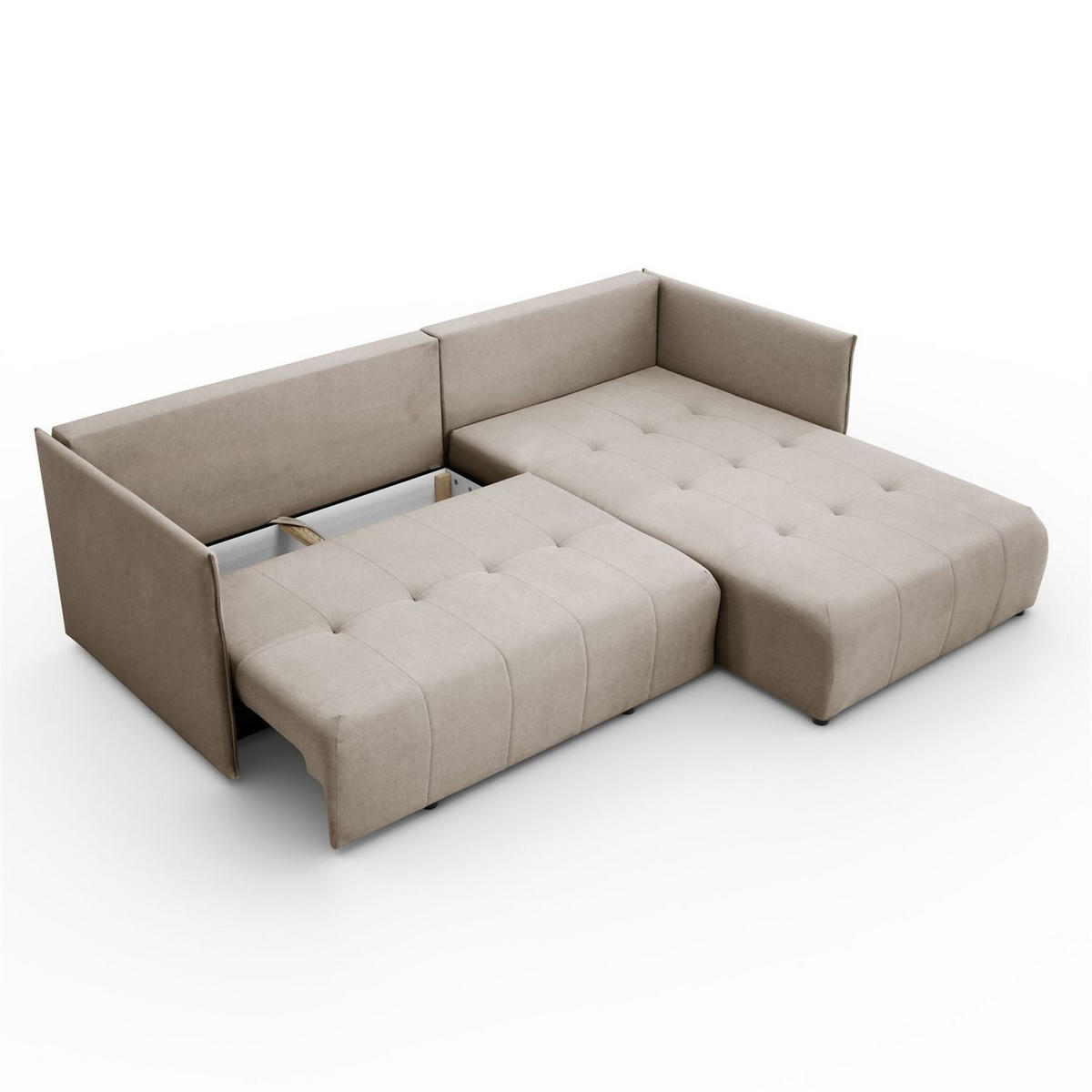 ECKSOFA APOLLO L mit Schlaffunktion und Bettkasten – rechte Seite - Beige, Textil (246/188cm) - Lookway