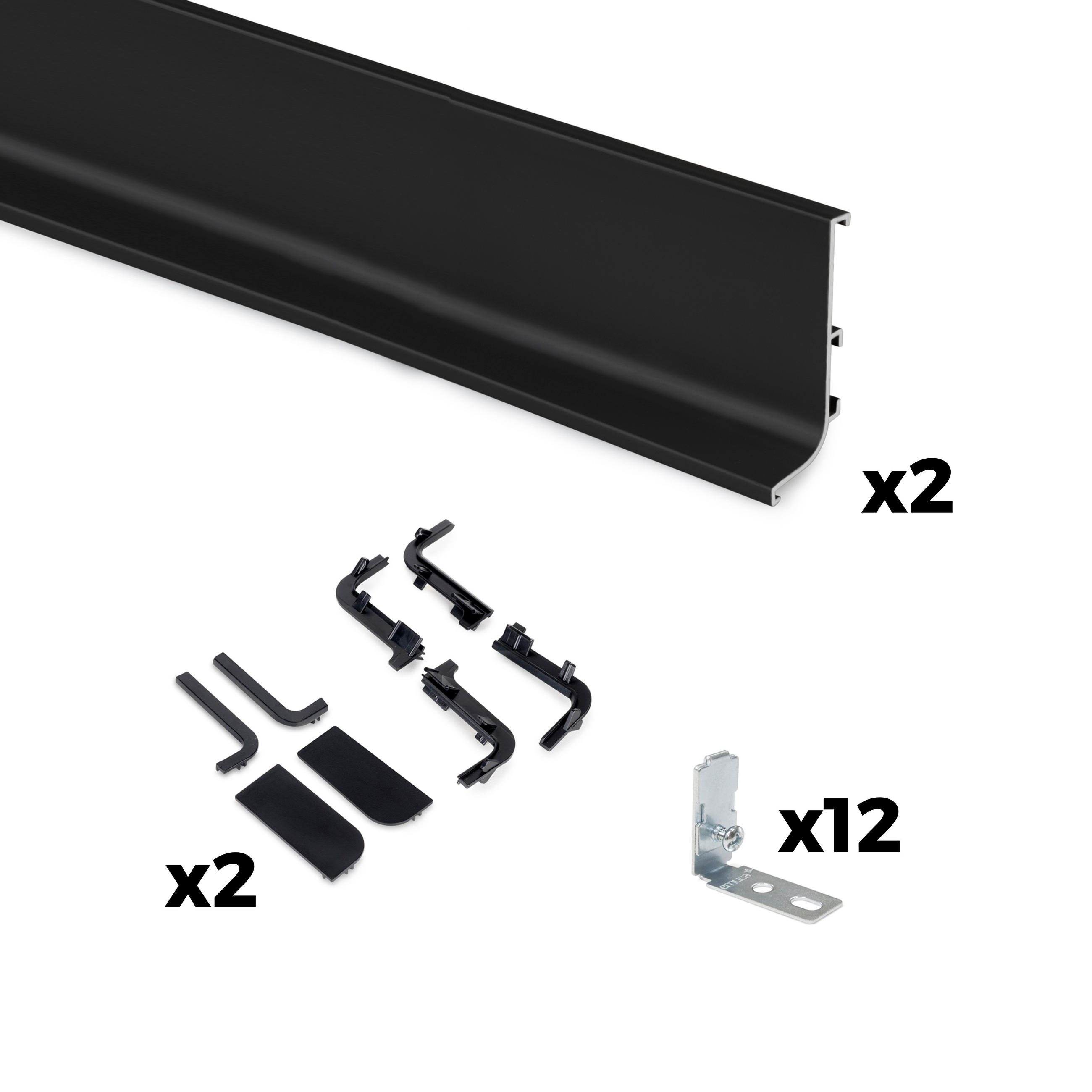 AUFLOTPROFILE Gola für Küchenmöbel, Länge 2,35m, mit Zubehör, Aluminium, Schwarz lackiert 2er-set - Schwarz, Metall (2.43/235cm) - EMUCA