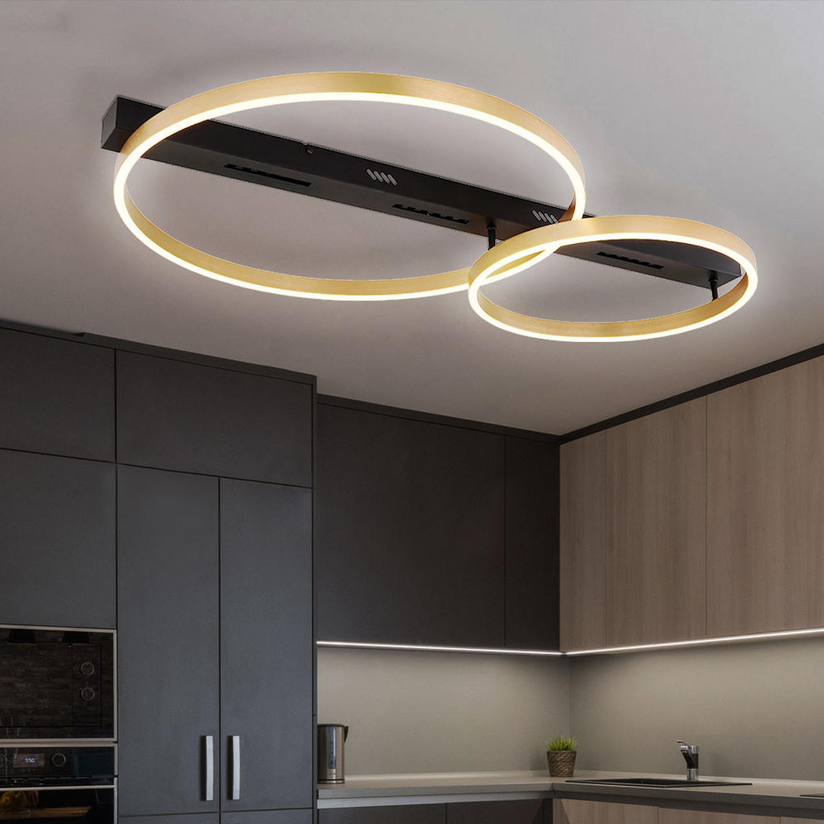 LED DECKENLEUCHTE Luffy Schwarz Gold - Schwarz, Metall (93/58.5/10.2cm) - Globo Lighting