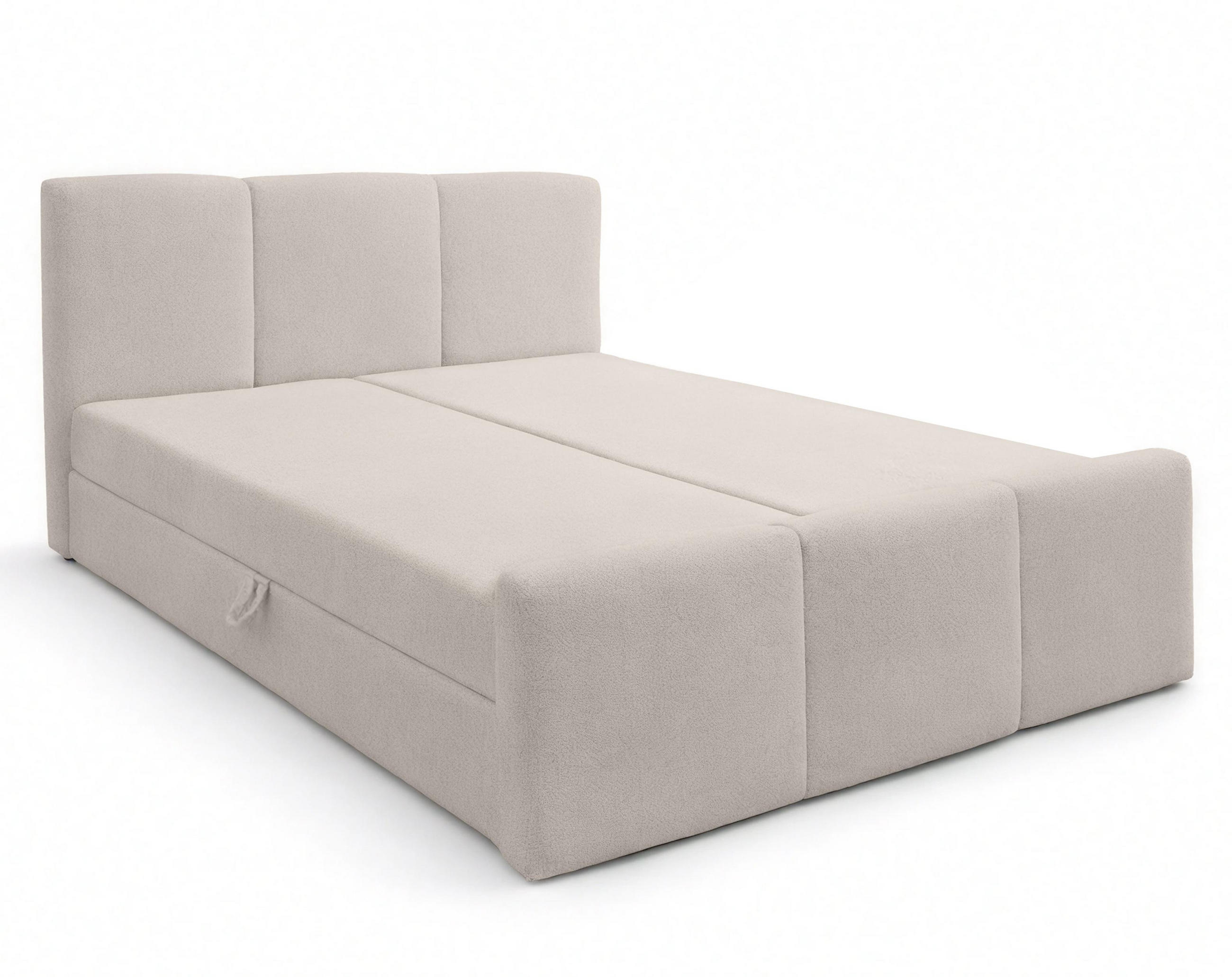 BOXBETT ANKARRA 140x200 cm mit Bettkasten und Matratze - Beige + TOPPER - Beige/Schwarz, Holz/Holzwerkstoff (140/200cm) - AX Living