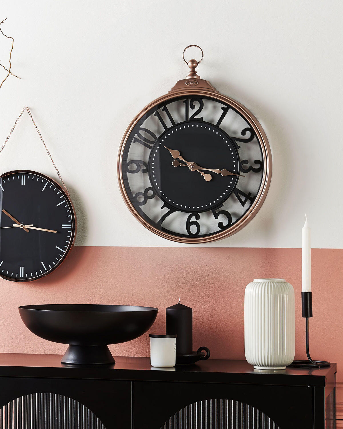 WANDUHR Kunststoff schwarz/kupfer Alloza - Schwarz, Kunststoff (44/52/5cm) - Beliani