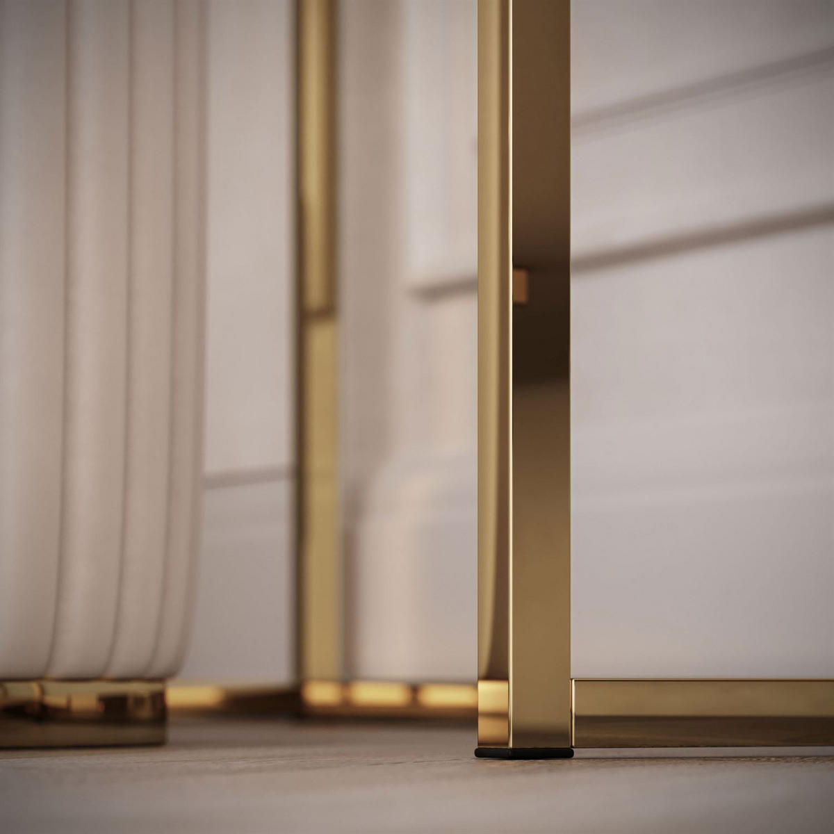 SCHMINKTISCH QUINNIE KASCHMIR mit LED-Spiegel gold Chrom rechts gold Griff - Kaschmir/Goldfarben, Holzwerkstoff (100/175/42cm) - Lookway