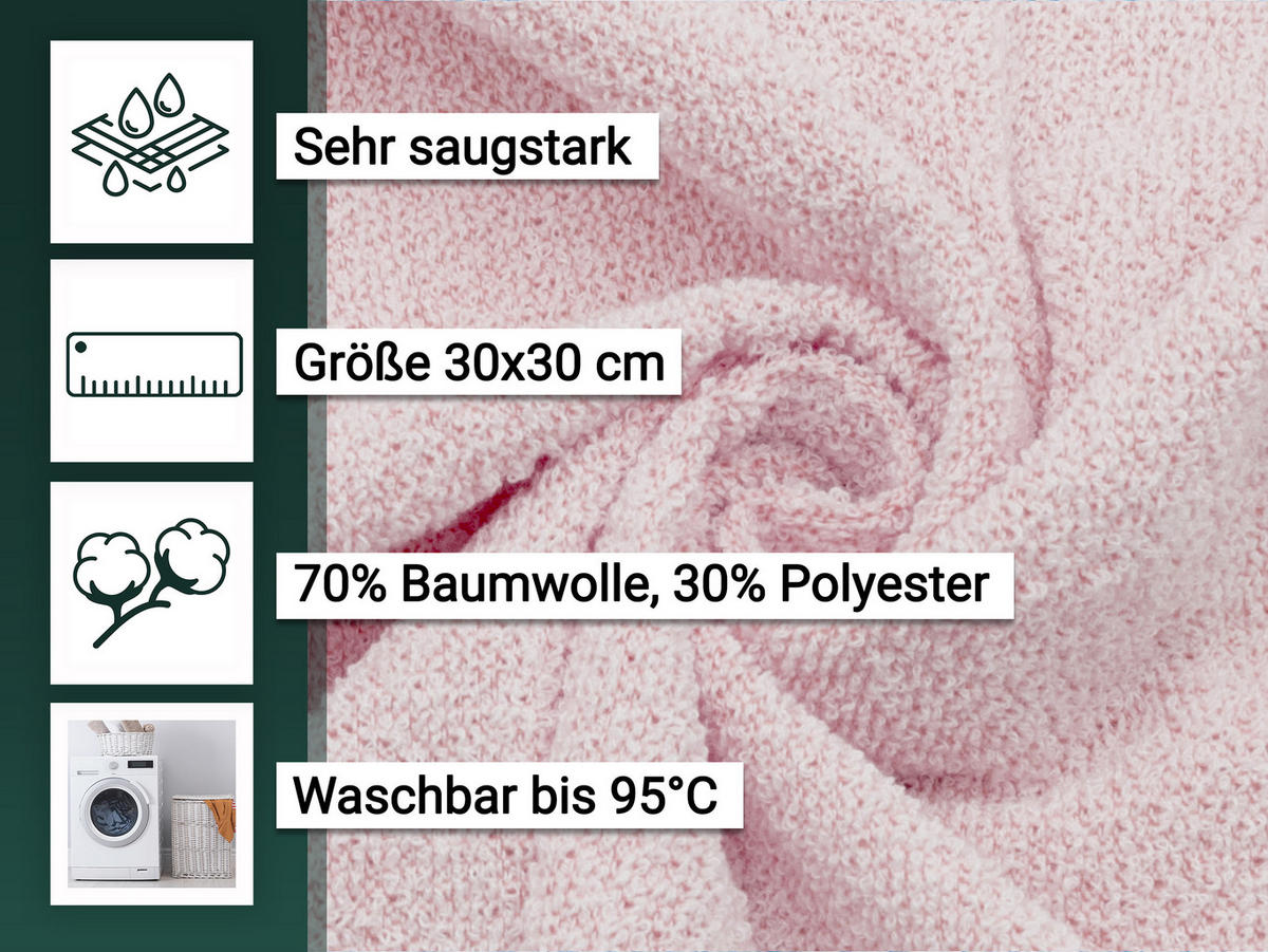 SEIFTÜCHER, 10er-Set, 30x30 cm, 70% Baumwolle, 30% Polyester, Rosa - Rosa, Textil (30/30cm) - Zollner