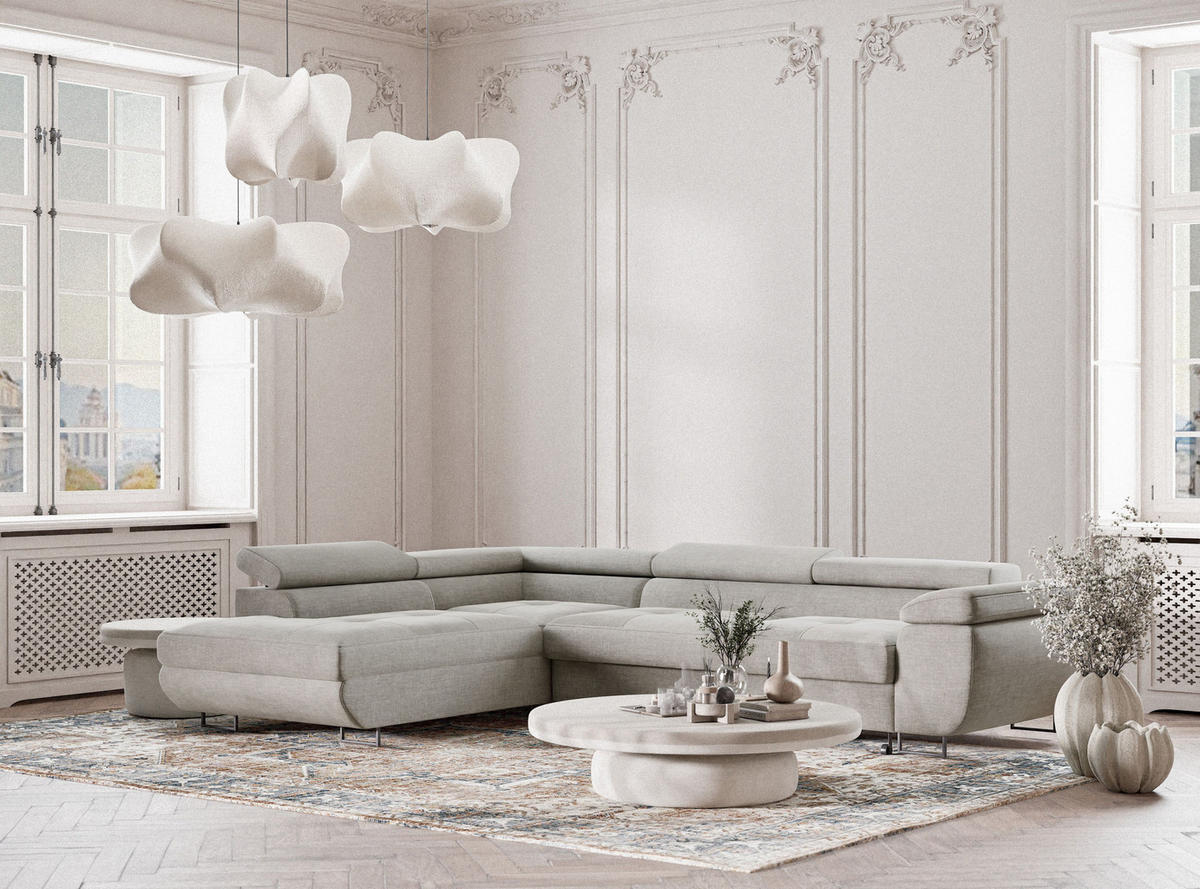 ECKSOFA Concord Grau Chenille-Stoff - Links Seite - Schwarz/Grau, Holz/Holzwerkstoff (203/277cm) - Maison de Reve