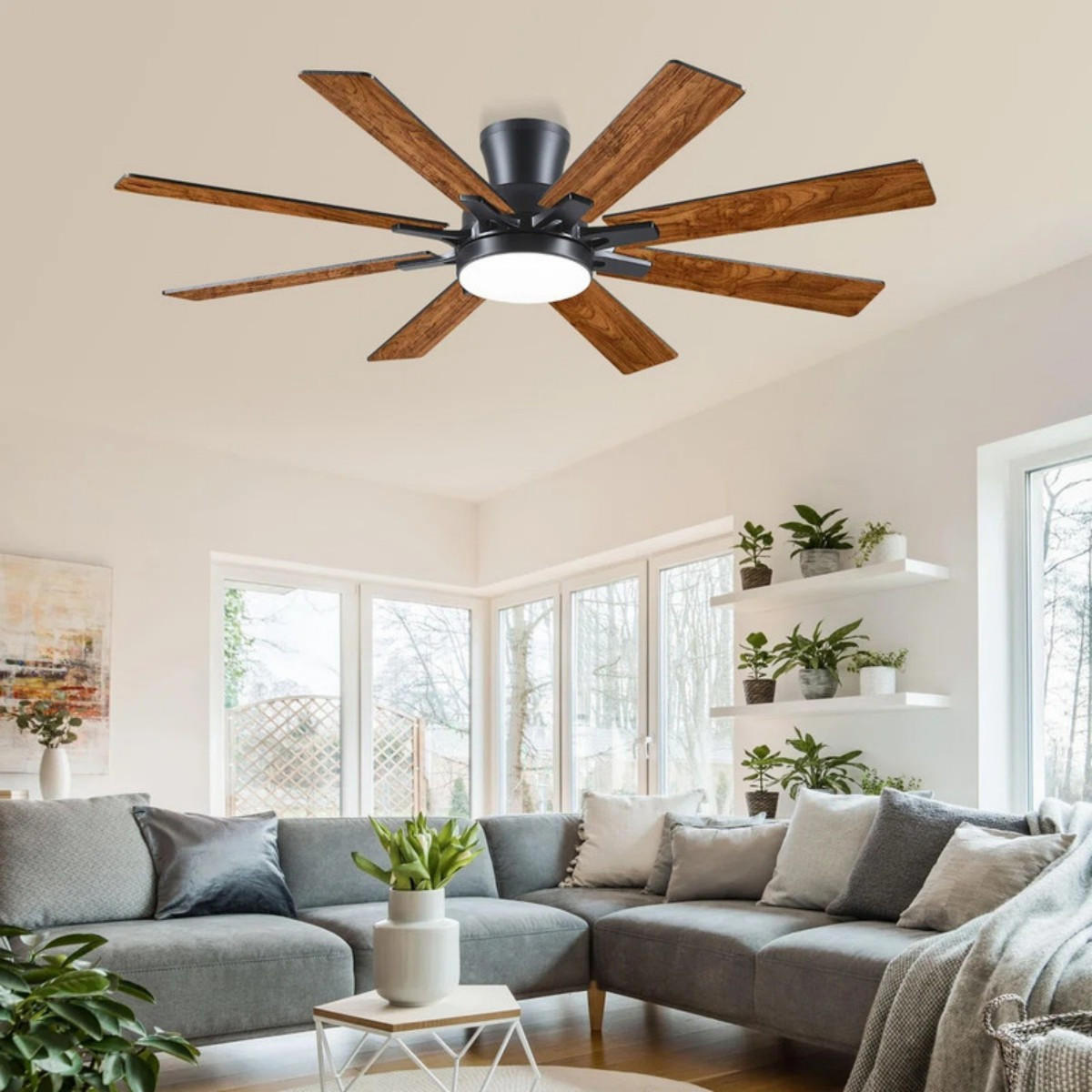 DECKENVENTILATOR Braun 132 cm mit 8 Flügeln, LED und leisem DC-Motor - Braun, Metall (132/132/27cm) - Surtime