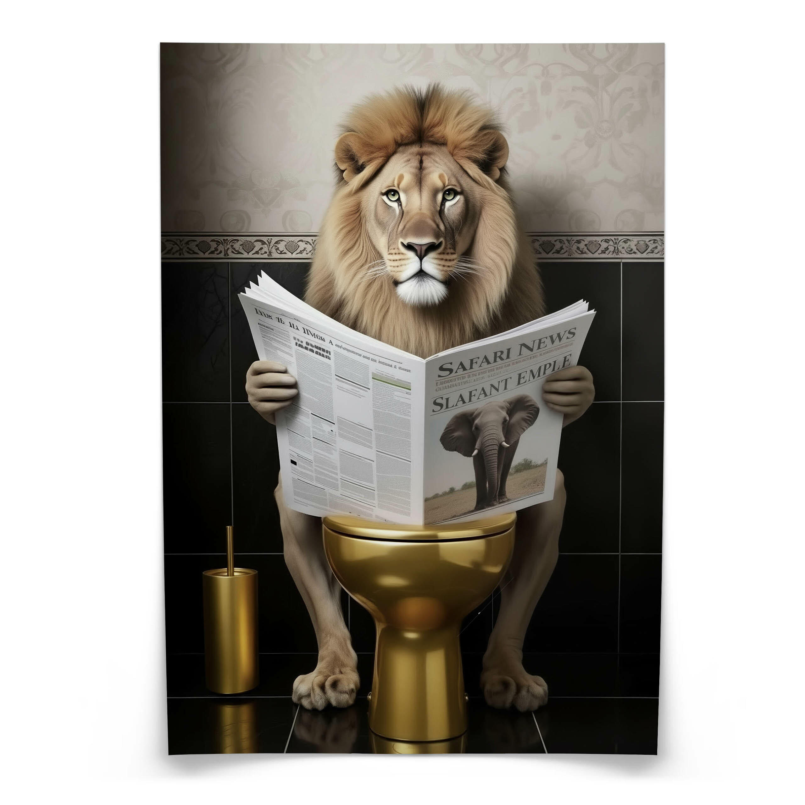 POSTER für WC Badezimmer LÖWE in Toilette Zeitung Abstraktion 30x40cm - Gelb/Beige, Papier (30/40/40cm) - Muralo