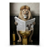 POSTER für WC Badezimmer LÖWE in Toilette Zeitung Abstraktion 30x40cm - Gelb/Beige, Papier (30/40/40cm) - Muralo