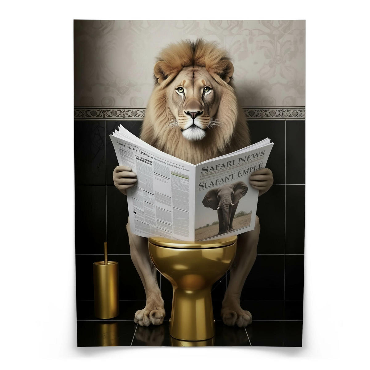 POSTER für WC Badezimmer LÖWE in Toilette Zeitung Abstraktion 30x40cm - Gelb/Beige, Papier (30/40/40cm) - Muralo