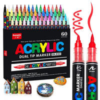ACRYLSTIFTE 60er Set Doppelspitze wasserfest - Multicolor, Kunststoff (1/1/14cm)
